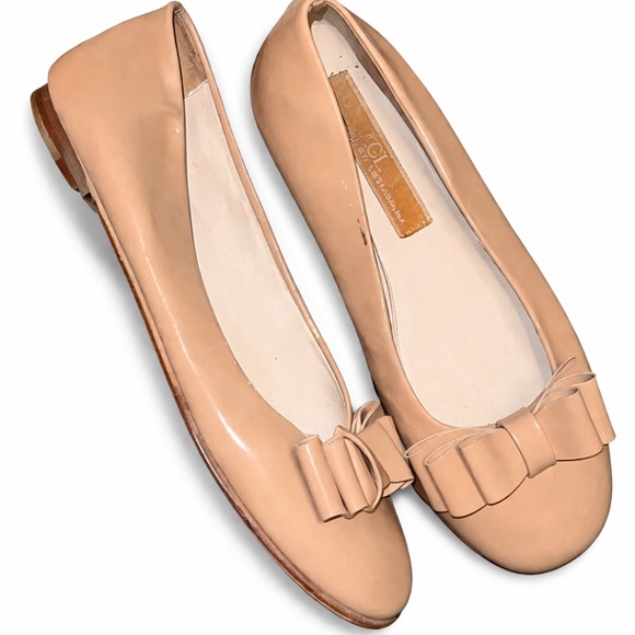 AGL Attilio Giusti Leombruni Nude Patent Leather Ballet Flats Bow Detail Size 8 - Picture 2 of 5